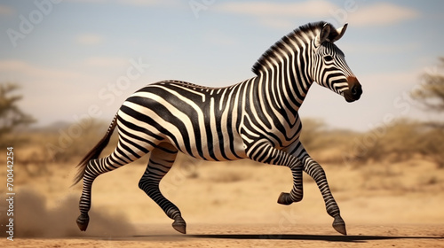 Zebra (Equus burchells) running and jumping. AI Generative photo