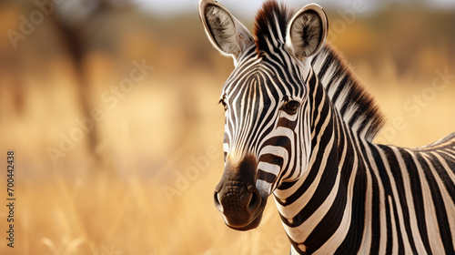 zebra portrait on african savanna. AI Generative