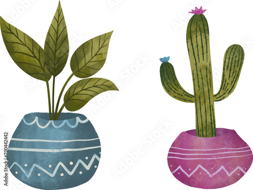 Houseplant on pot watercolor illustration photo