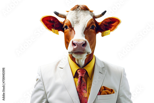 cow in neat suit, transparent background. ai generative image © Murzani