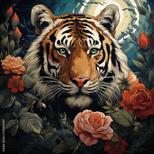  Art life of tiger in nature  Art of life animal block print style Art