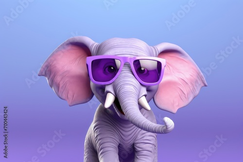 A playful young elephant with vibrant purple glasses