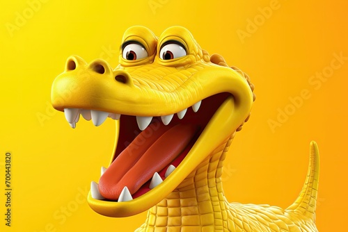Cheerful yellow crocodile with big eyes and open mouth