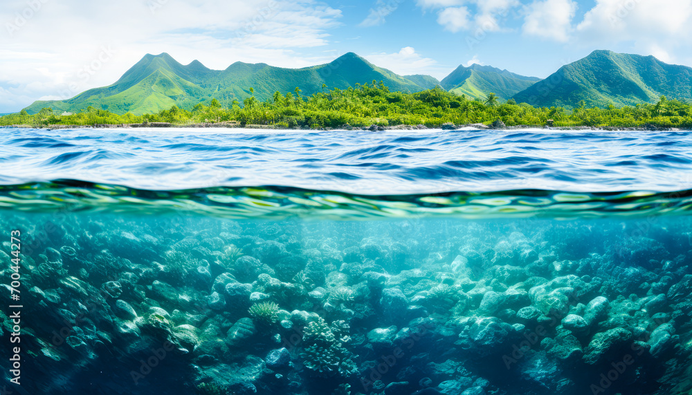 Beautiful Coastal Landscape with Clear Blue Sky and Crystal Clear Water Beautiful Coastal Landscape with Clear Blue Sky and Crystal Clear Water