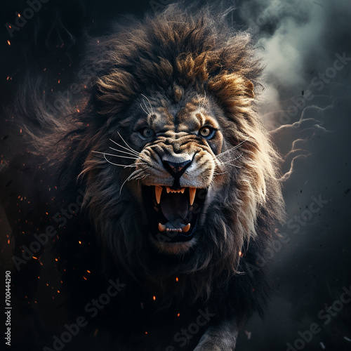 illustration lion's power capture a lion's powerful physique and presence, generate ai. © Salis