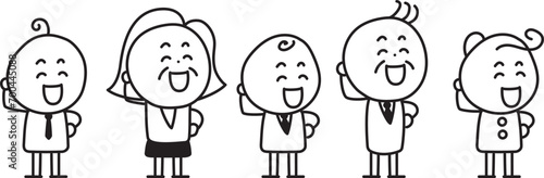 照れて頭に手をあてる笑顔の人たちのイラストセット