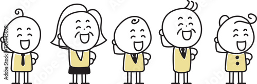 照れて頭に手をあてる笑顔の人たちのイラストセット