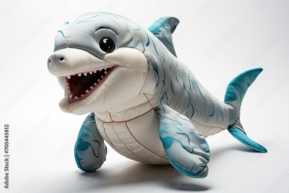Naklejka premium A cute dolphin stuffed toy isolated on white background
