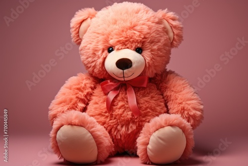 A cute teddy bear stuffed toy for kids on pink background © Anjali