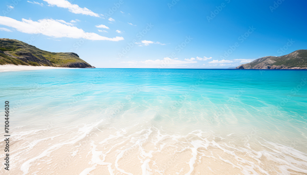 Tranquil Beach Scenery with Idyllic Turquoise Water and Clear Blue Sky