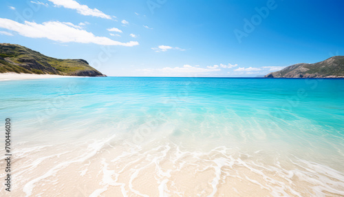 Tranquil Beach Scenery with Idyllic Turquoise Water and Clear Blue Sky