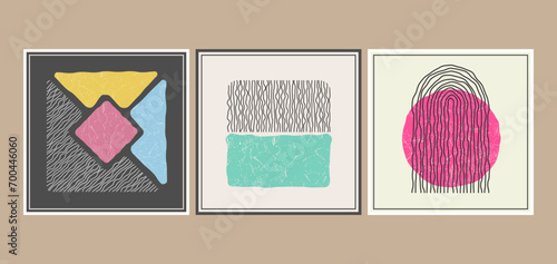 The composition of distorted geometric shapes. A collection of posters or paintings in a minimalist style. Layout of interior design, prints and creative ideas