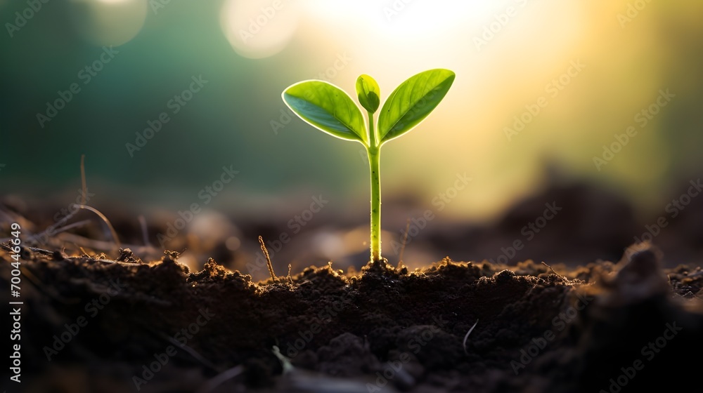loseup photography germinating agriculture, A seedling is sprouting from a seed - obrazy, fototapety, plakaty 
