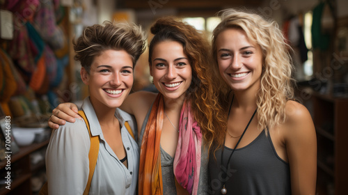 Happy friends girls with a self-assured female architect standing in the workplace  © Rizwan Ahmed Mangi