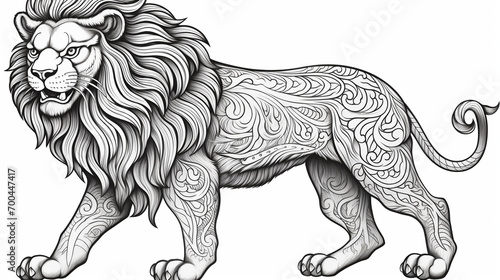 Outline drawing of an intricate lion with crisp lines  no color outline. highly detailed floral  flower style coloring book  Generate AI.