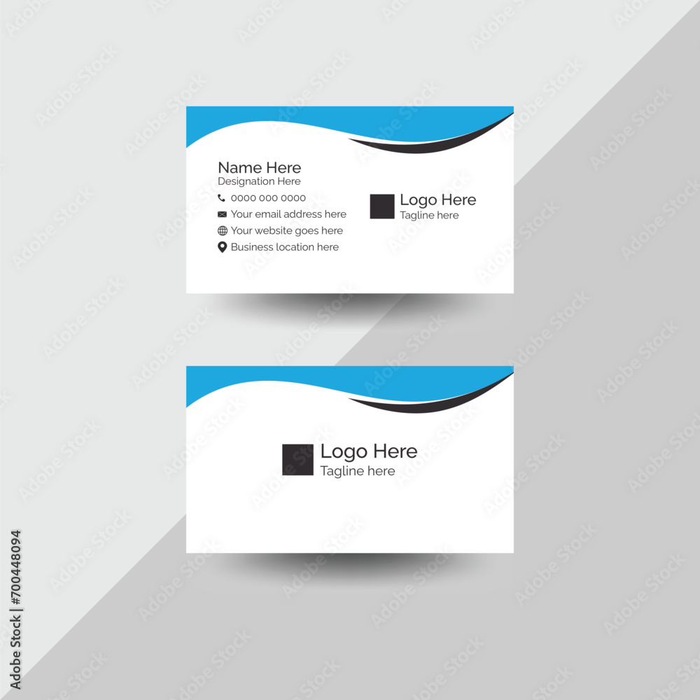 Creative and Lawn Care Double-sided Modern and professional Business Card template. Simple and clean design with natural shapes, a logo and some essential information with blue and black color.