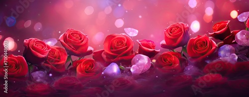 Whispers of Love: Red Roses in Bokeh Panorama on a Crimson Rug, Creating a Dreamlike Atmosphere for a Romantic Valentine's Day Celebration