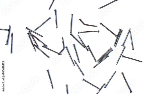 Iron Nail or Pins Scattered Isolated on White Background