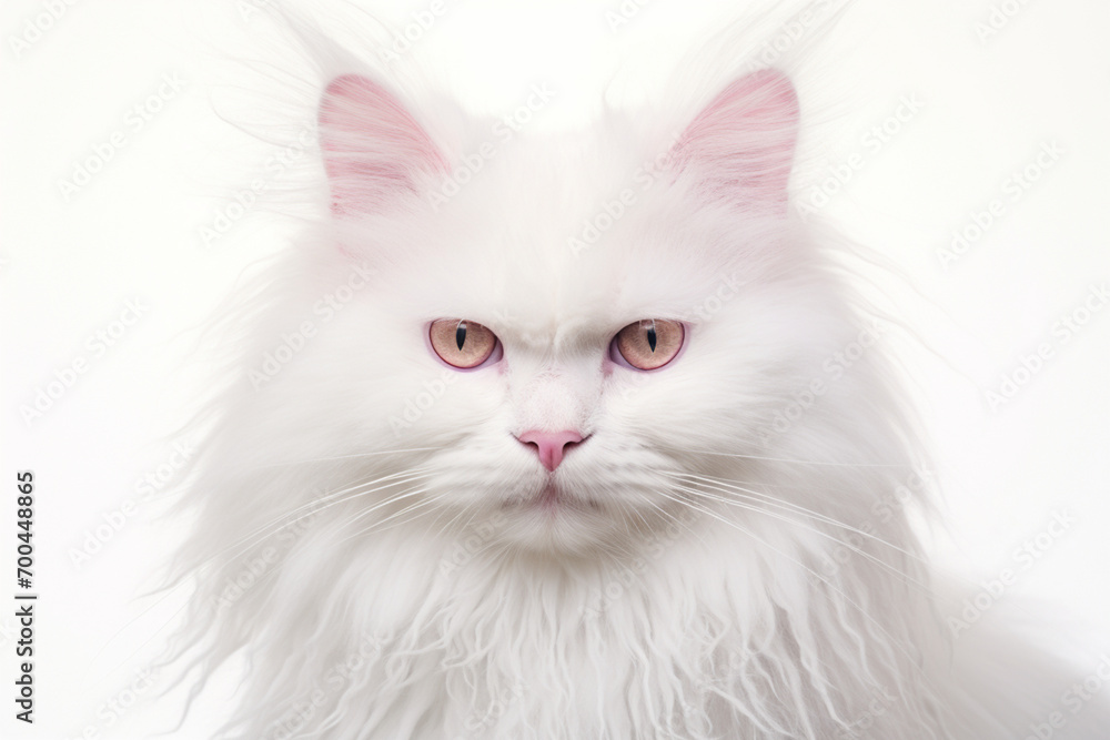 Turkish Angora cat close-up portrait on a white background. Turkish Angora cat close-up portrait on a white background.