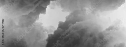Dark storm clouds envelop the sky, hinting at a dramatic weather abstract. A sunset's light pierces through the white mist, painting a heavenly landscape. Tornadoes of fog and mist dance amidst the cl