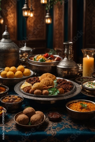 The festive table of Muslims for the day of Ramadan.