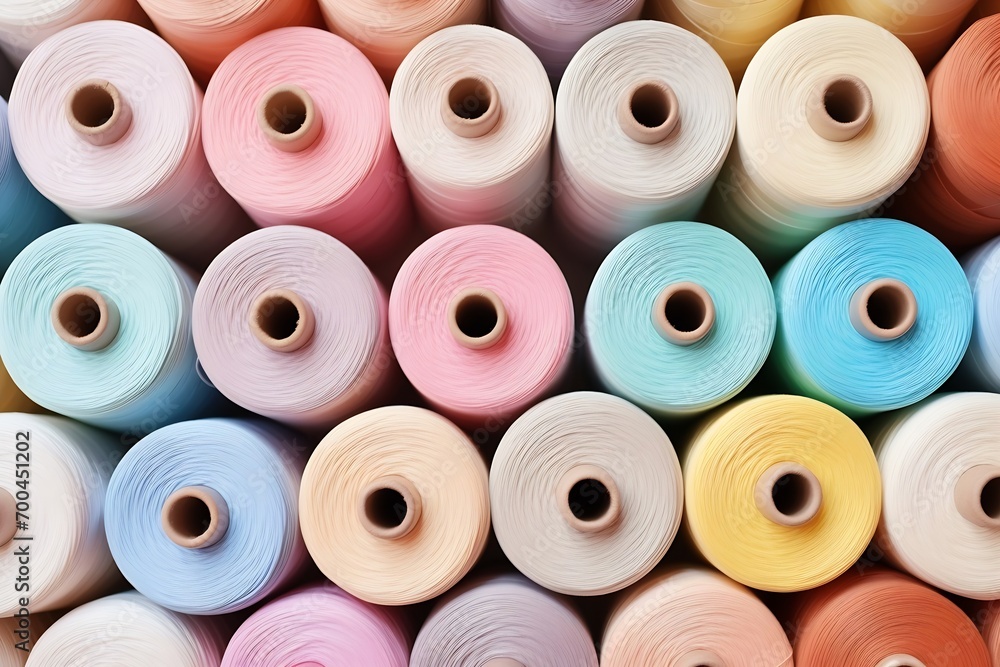 Generative AI : photographed Abstract sweing thread spools background Generative AI : photographed Abstract sweing thread spools background