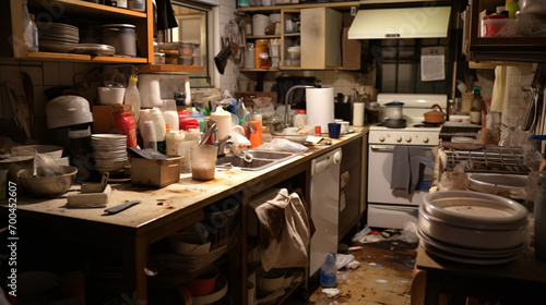 Very messy unorganized and dirty kitchen