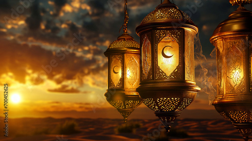 Hanging lantern Islamic - generative AI