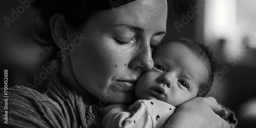 A woman holding a baby in her arms. Perfect for family, motherhood, and bonding concepts photo