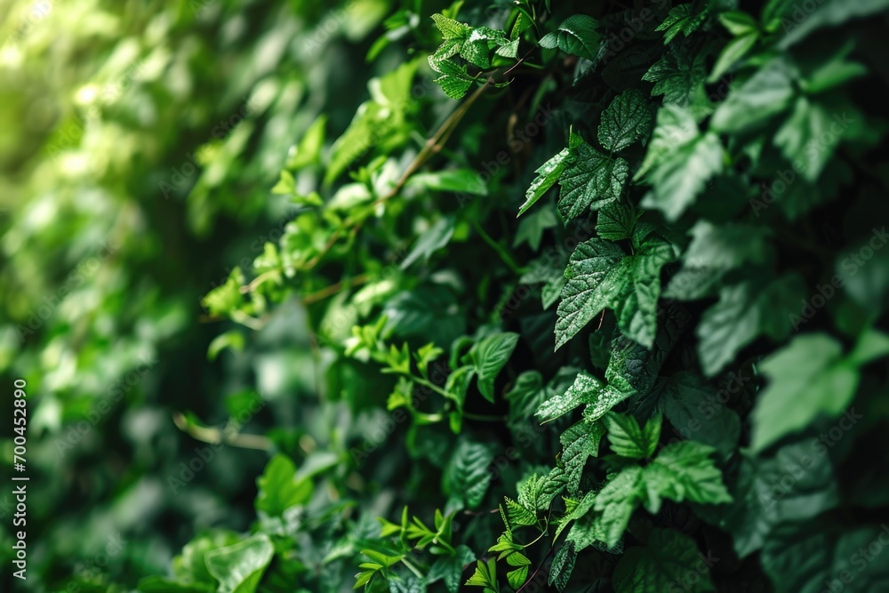 A close-up view of a bunch of leaves arranged on a wall. This image can be used to add a natural touch to any design A close-up view of a bunch of leaves arranged on a wall. This image can be used to add a natural touch to any design