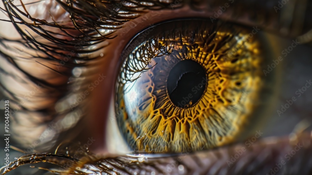 A detailed view of a person's brown eye. This image can be used for various purposes