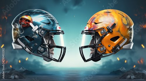 Wide poster of hothead to head American football helmet photo