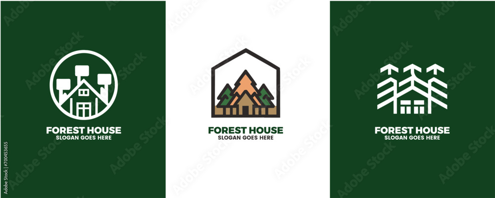 Forest House Logo Illustration. Vector logo design template of forest and house that made from a simple scratch. 