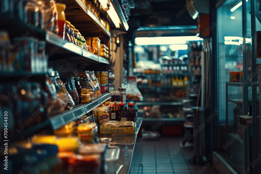 A store filled with a variety of food and drinks. Perfect for illustrating a well-stocked grocery store or showcasing a wide selection of products.