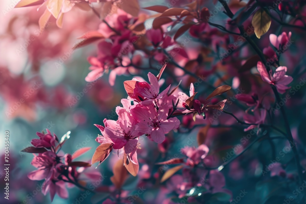 A close-up view of pink flowers on a tree. Perfect for adding a touch of beauty to any project or design A close-up view of pink flowers on a tree. Perfect for adding a touch of beauty to any project or design