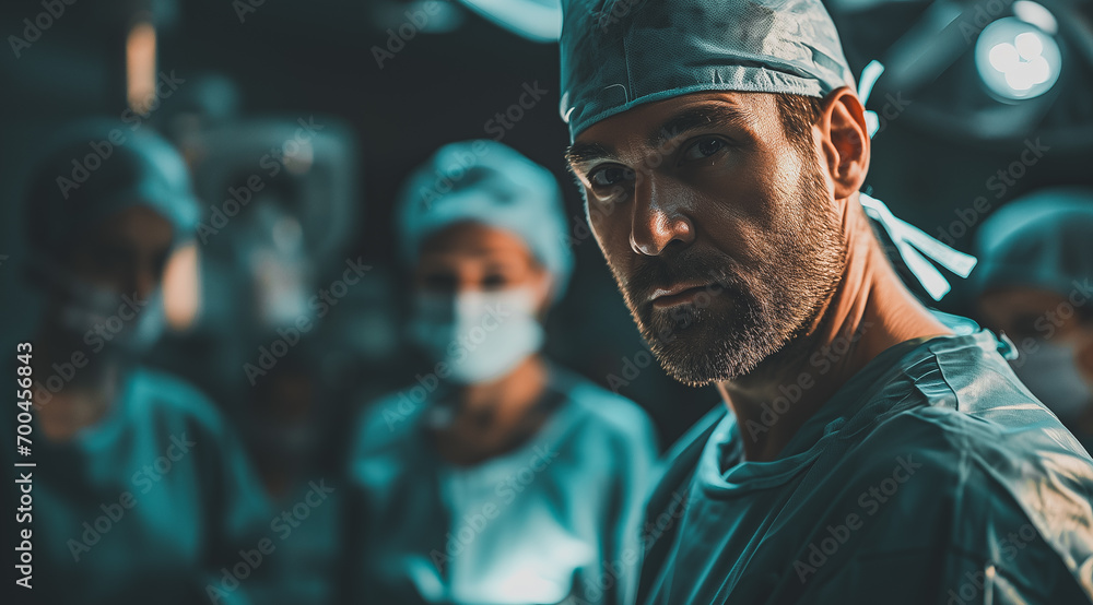 Doctor wearing surgical mask and surgical cap is standing in front of the aphthasia team