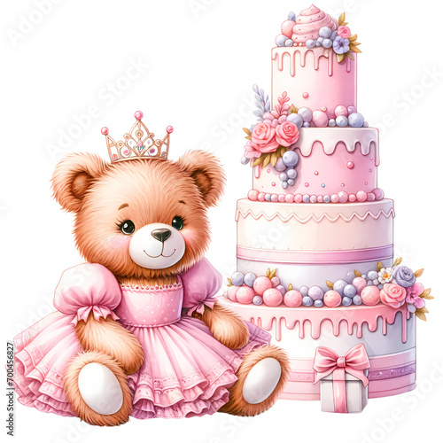 Cute teddy bear  in a pink dress