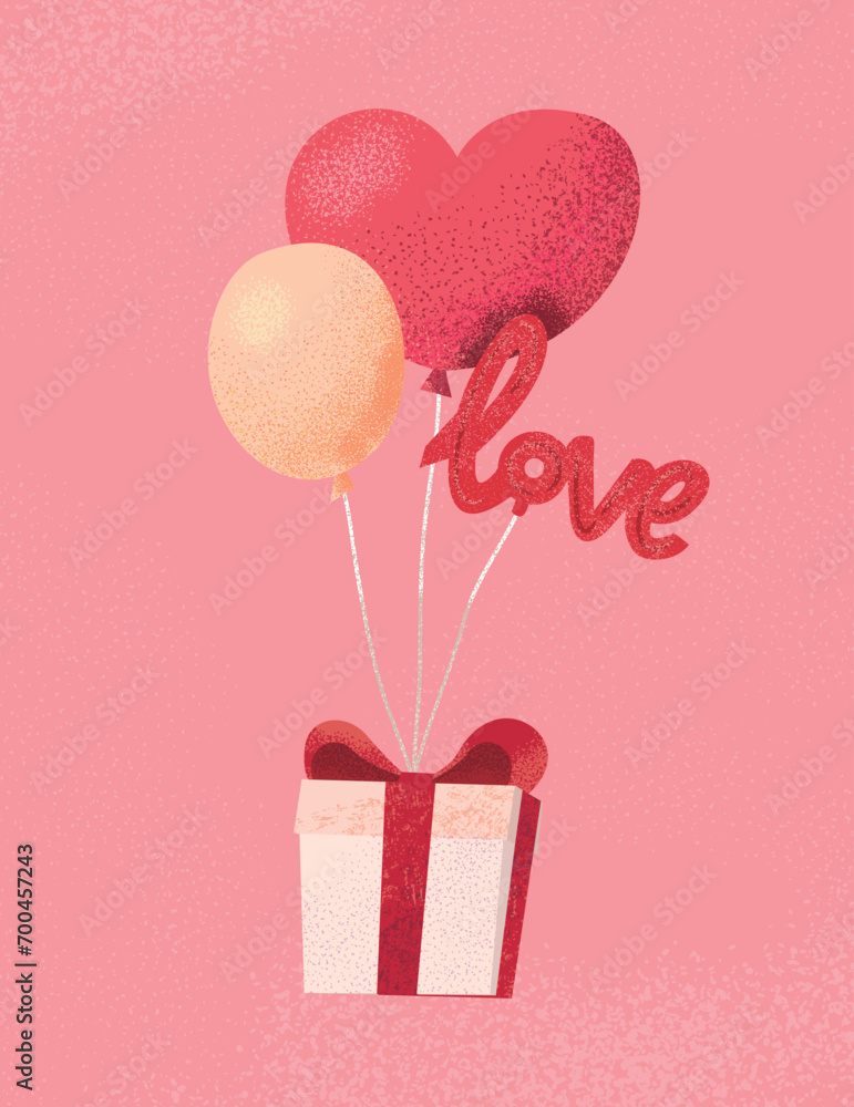 gift box hanged on heart shaped balloon illustration gift box hanged on heart shaped balloon illustration