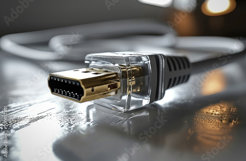 Ethernet cable on white background. Generative AI. photo