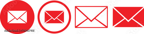 Red color Mail icon set. email icon vector. E-mail icon. Envelope illustration photo