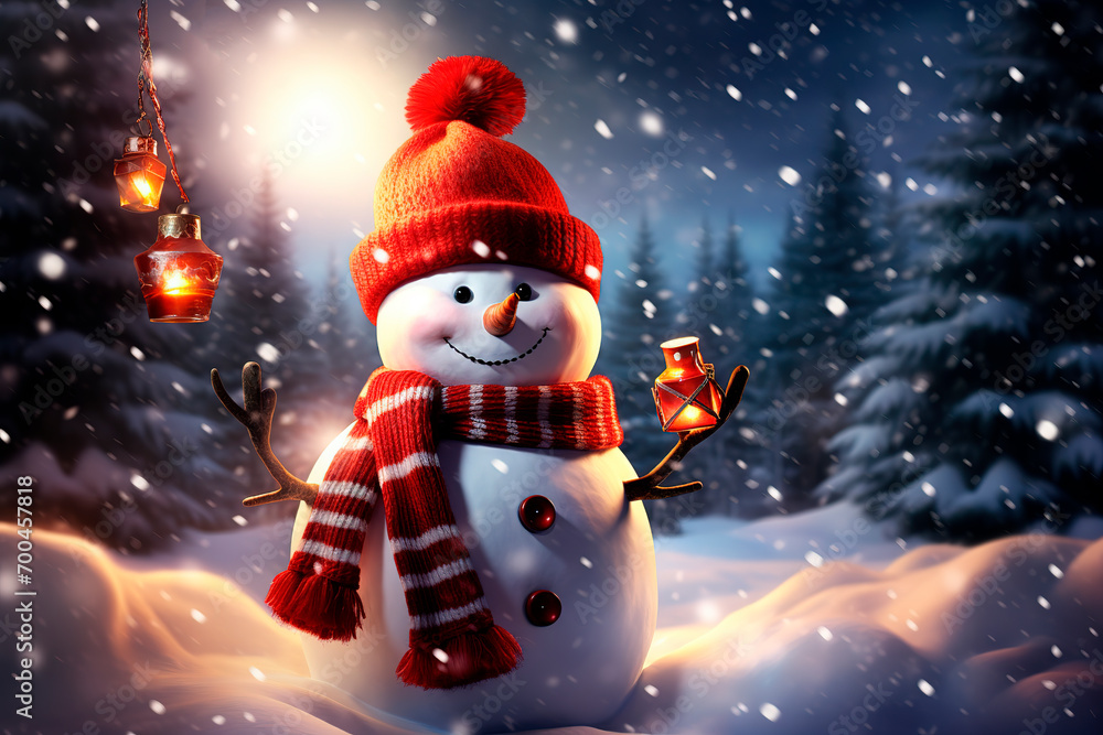 Happy snowman. Xmas wallpaper. Generative AI Happy snowman. Xmas wallpaper. Generative AI