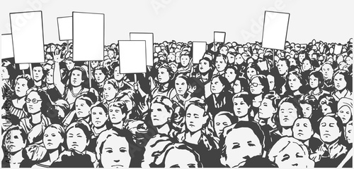 Black and white illustration of demonstrating crowd photo