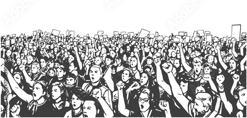 Black and white illustration of demonstrating crowd © rob z