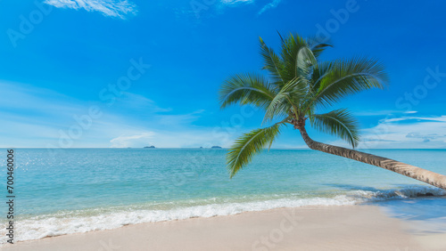 Beautiful tropical beach and sea landscape with coconut palm tree - Holiday Vacation concept