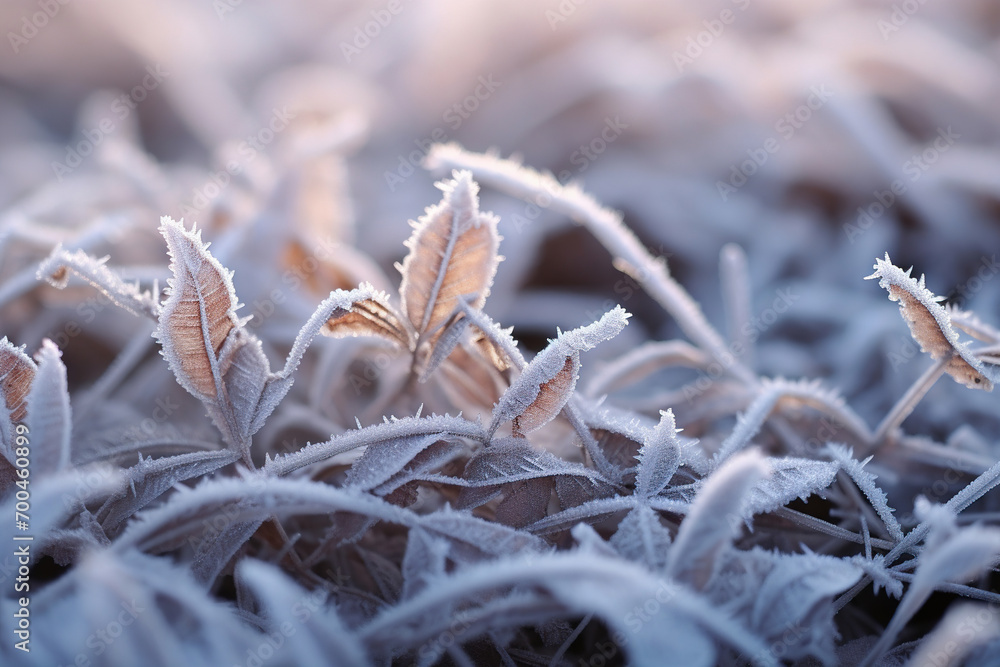 snow covered leaves and plants. Generative Ai snow covered leaves and plants. Generative Ai