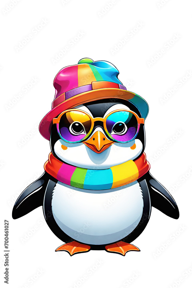 Obraz premium Cute penguin wearing winter hat and scarf illustration on transparent background 