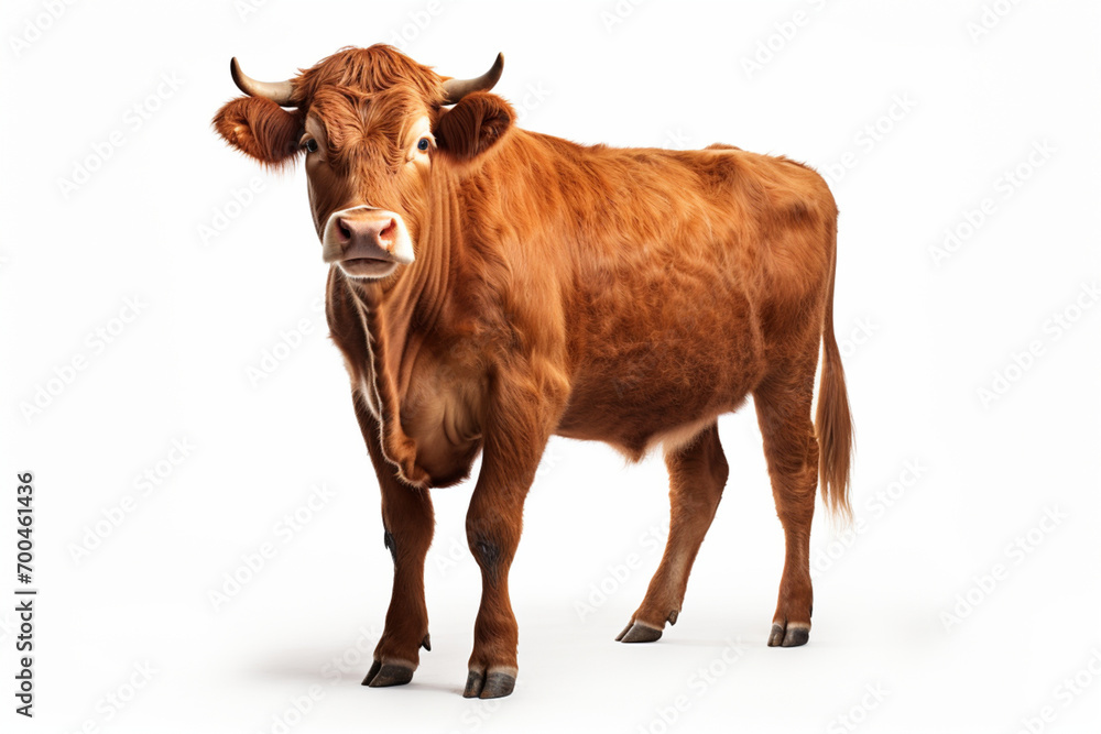 Gelbvieh Cattle standing on a white background. Animal left-side portrait. Gelbvieh Cattle standing on a white background. Animal left-side portrait.