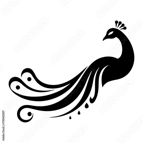 minimal peacock bird vector silhouette, black color silhouette, white background