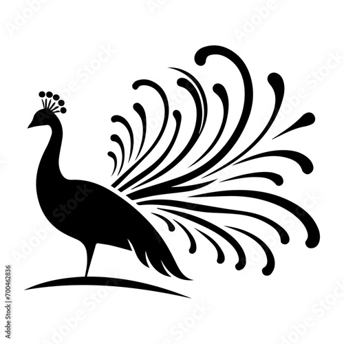 minimal peacock bird vector silhouette, black color silhouette, white background