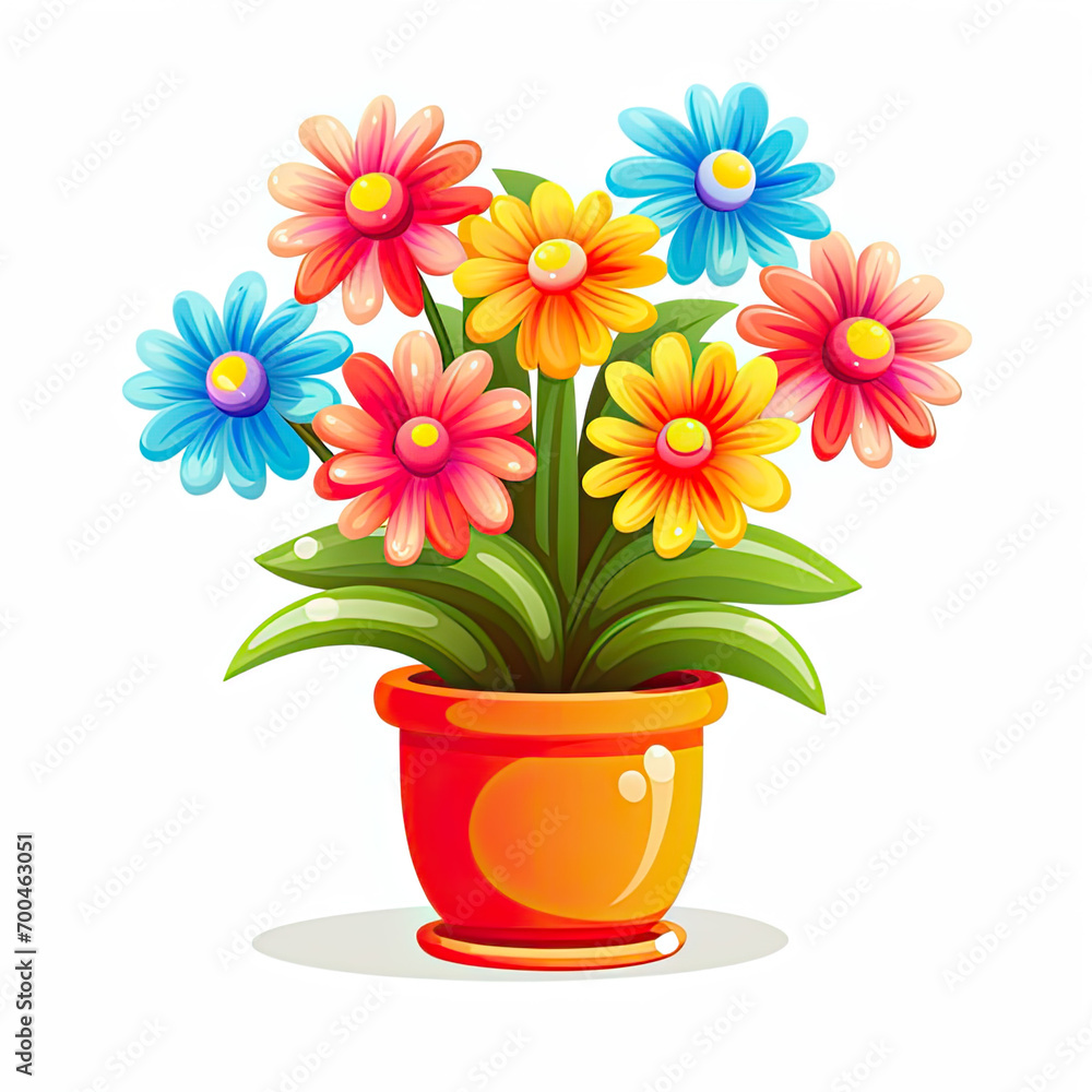 Colorful flowers in the pot white background Colorful flowers in the pot white background